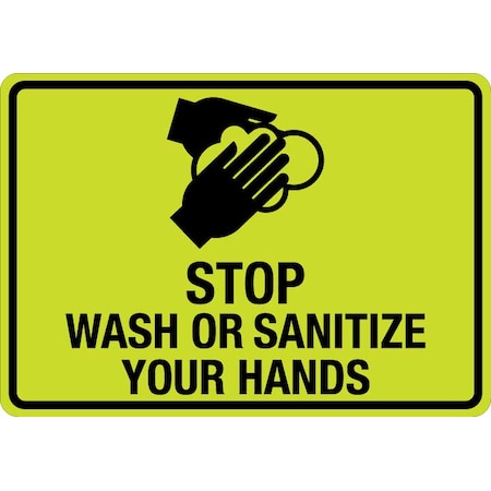 Sign, Stop Wash Or Sanitize Your Hands (W Sym), LCUV-0159ST-RD_10x7